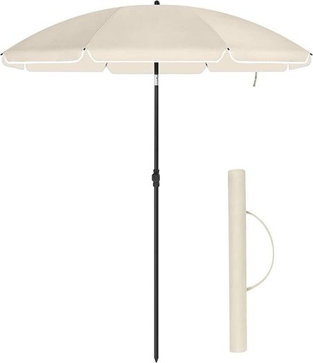1.6 m Parasol, Beach Umbrella, UPF 50+, Sun Protection, Portable Octagonal Polyester Canopy, Fibreglass Ribs, Tilt Mechanism, Carry Bag, for Beach Garden Balcony Pool, Taupe MULTIPLE COLOURS AVAILABLE (FREE POSTAGE)