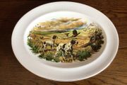 Large Oval Decorative Picture Plate / Platter Springer Spaniels and Pheasants in Meadow Print