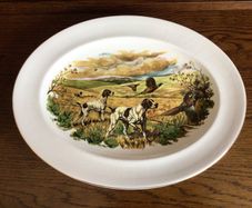 Large Oval Decorative Picture Plate / Platter Springer Spaniels and Pheasants in Meadow Print