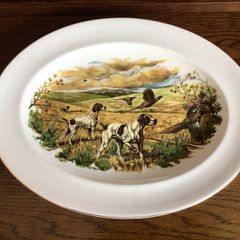 Large Oval Decorative Picture Plate / Platter Springer Spaniels and Pheasants in Meadow Print