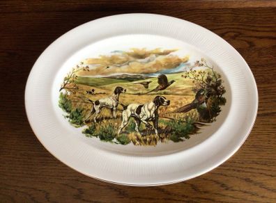 Large Oval Decorative Picture Plate / Platter Springer Spaniels and Pheasants in Meadow Print