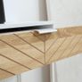 Industrial Console Table 2 Drawers Sculpted Oak Wood Effect Chevron Pattern Metal Legs White Image 4