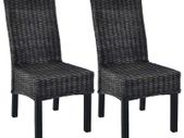 Dining Chairs 2 pcs Black Kubu Rattan and Mango Wood