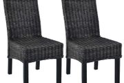 Dining Chairs 2 pcs Black Kubu Rattan and Mango Wood