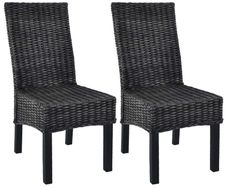 Dining Chairs 2 pcs Black Kubu Rattan and Mango Wood