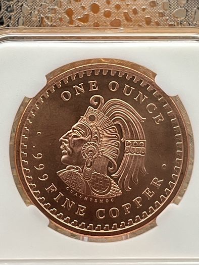 1avdp oz Fine 999 Copper Bullion Aztec Round.