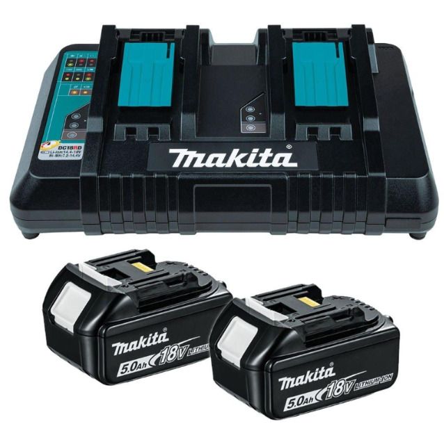 Makita 18v Lxt 5ah Twin Battery Bl1850 X 2 & Twin Charger Kit Dc18rd 240v