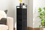 4 Drawer Fabric Dresser Chest of Drawers, Slim Storage Cabinet with Steel Frame for Small Spaces, Bedroom, Black4 Drawer Fabric Dresser Chest of Drawers, Slim Storage Cabinet with Steel Frame for Small Spaces, Bedroom, Black