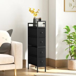 4 Drawer Fabric Dresser Chest of Drawers, Slim Storage Cabinet with Steel Frame for Small Spaces, Bedroom, Black4 Drawer Fabric Dresser Chest of Drawers, Slim Storage Cabinet with Steel Frame for Small Spaces, Bedroom, Black