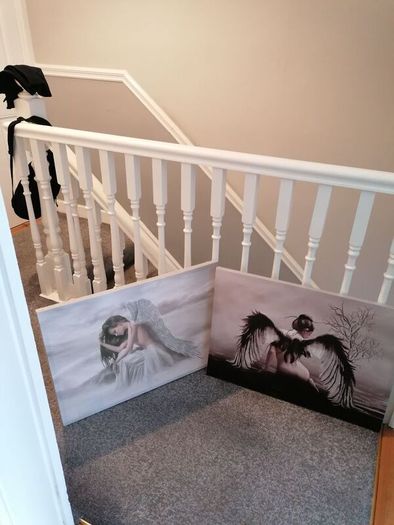 Beautiful angel canvases. Diammante edge around canvas  lovely on a wall