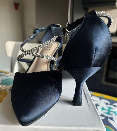 Navy satin dressy shoes