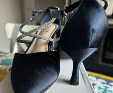 Navy satin dressy shoes
