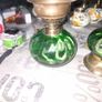 3 Beautiful Old Green Glass Oil Lamps, Postage Available Image 2