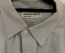 American Apparel Oxford Button-Down Shirt Light Blue Made in USA Size L