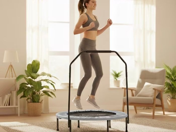 Unused Fitness Trampoline with Handrail. Foldable, 102 cm