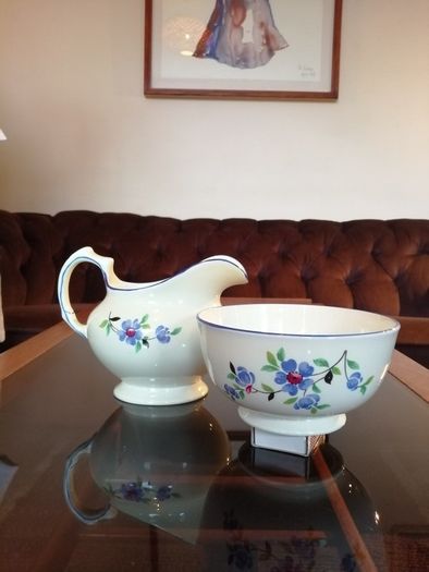 Tuscan China by Plant Hand Painted Floral Sugar Bowl and Milk Jug Set