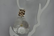Hammered Square Stud Cream Hibiscus Floral Earrings