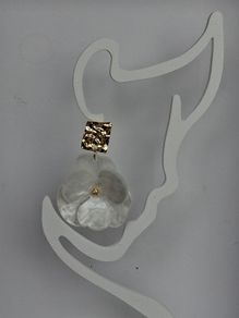 Hammered Square Stud Cream Hibiscus Floral Earrings