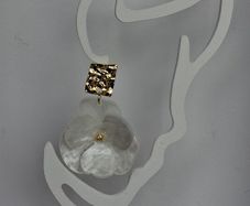 Hammered Square Stud Cream Hibiscus Floral Earrings