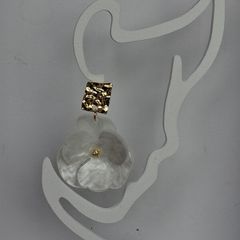 Hammered Square Stud Cream Hibiscus Floral Earrings