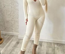 Beige shaping jumpsuit, striped