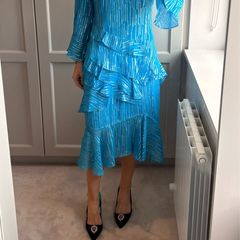 Saloni ruffled silk midi dress