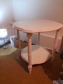 1 cream side table well built heavy wood
