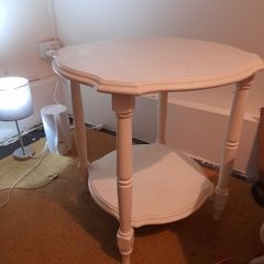 1 cream side table well built heavy wood