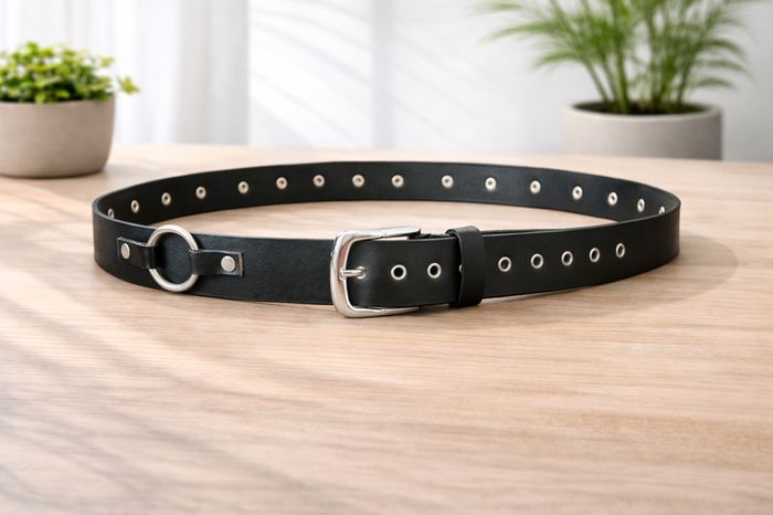 Unisex Black Leather Ring Belt Punk Gothic O-Ring Belt with Silver Buckle for Men & Women
