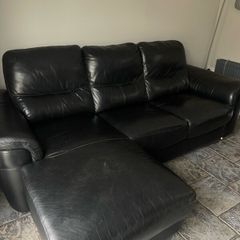 Black Leather L Couch with Storage