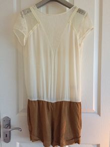 Maje Cream and Khaki Sleeve Jumpsuit