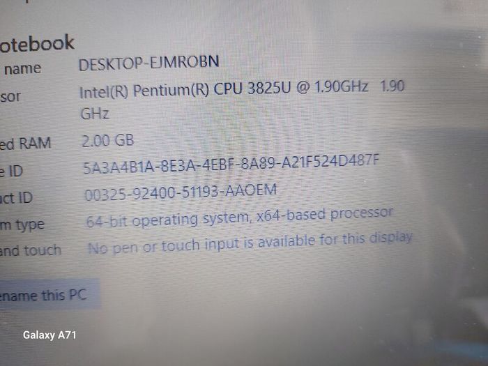 HP 14 inch Laptop, silver, Model 14-ac11na, Intel Pentium CPU 3825U, 1.9GHz, 2 GB Ram, 500GB HDD, Windows 10, Microsoft Edge, Chrome