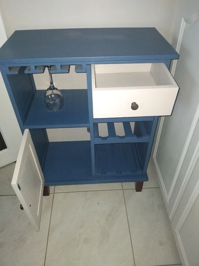 Blue and cream wooden drinks cabinet