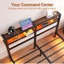 4ft6 Floating Metal Platform Bed Frame with Walnut Storage Headboard Image 5