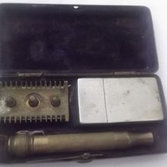 a  antique shaven kit in a brass box1st world war