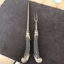 Fabulous Antique Carving Fork & Knife Sharpener Sterling Silver Antler Handles Image 9