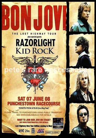 Bon Jovi Concert Poster Punchestown Racecourse 2008 A3 Size Reproduction