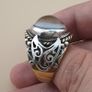 Antique Style Sulemani Agate Ring Vintage Brass & Silver Inlay Design Image 3