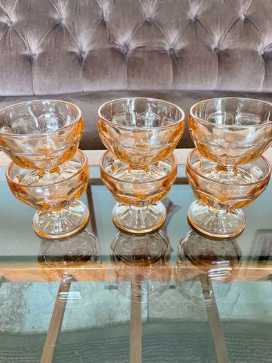 Retro Set of Six 1970s 80s Rose Glass Sundae Glasses