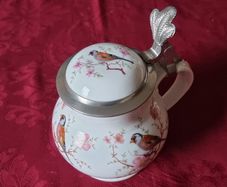 Antique Royal Tettau Bavaria Germany Original Model Al-Tettau Anno 1800 Pewter Lidded Porcelain Teapot / Stein Made In Bavaria Germany