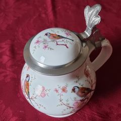Antique Royal Tettau Bavaria Germany Original Model Al-Tettau Anno 1800 Pewter Lidded Porcelain Teapot / Stein Made In Bavaria Germany