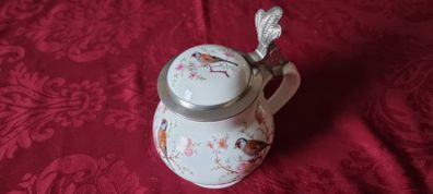 Antique Royal Tettau Bavaria Germany Original Model Al-Tettau Anno 1800 Pewter Lidded Porcelain Teapot / Stein Made In Bavaria Germany