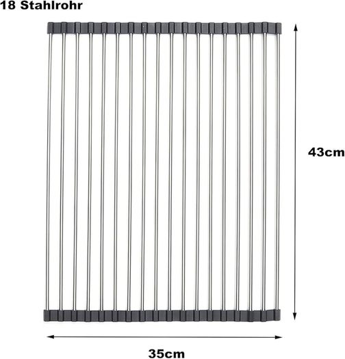 Stainless Steel Over Sink Drainer Rack, Foldable and Removable Drying Mat for Board, Fruit, Vegetables. Kitchen Organiser & Accessories for Sponge Holder Black 43 x 35