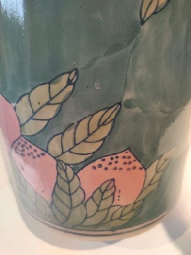 15" Early 20th Century Chinese Hand painted Cylinder Vase