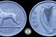 [#2423] - Ireland 1962 | Irish 6p | 6 Pence | Wolfhound | KM.13a