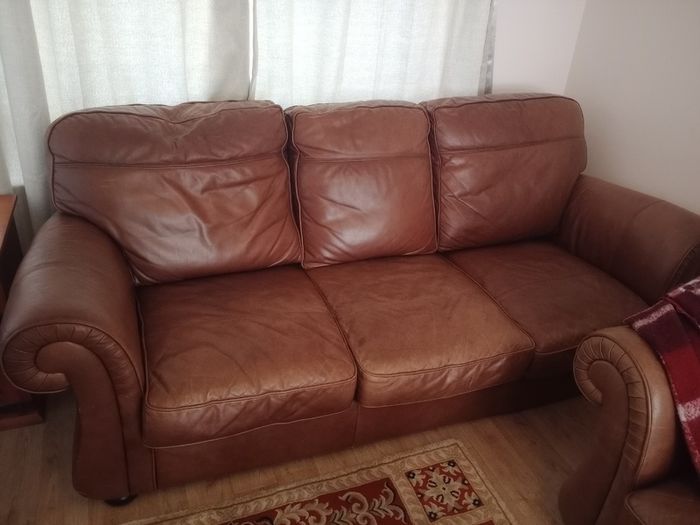 3 seater brown leather sofa