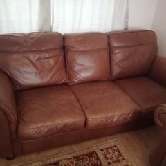 3 seater brown leather sofa