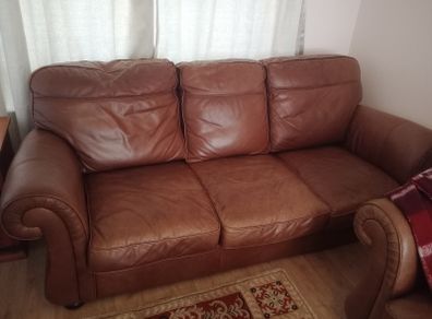 3 seater brown leather sofa