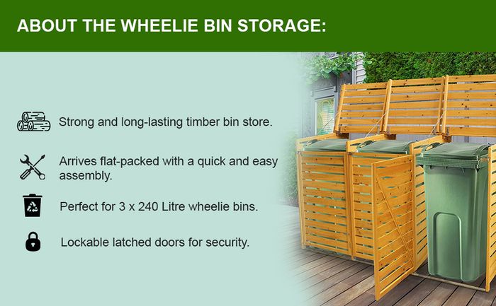 Wheelie Bin Storage  3 Bays - Natural