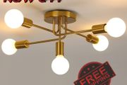 NEW SALE | Modern Sputnik Chandelier Ceiling Light, 5 Lights Golden Semi Flush Mount Ceiling Lights, Adjustable Ceiling Light Fitting for Living Room Kitchen Dining Room Farmhouse Hallway